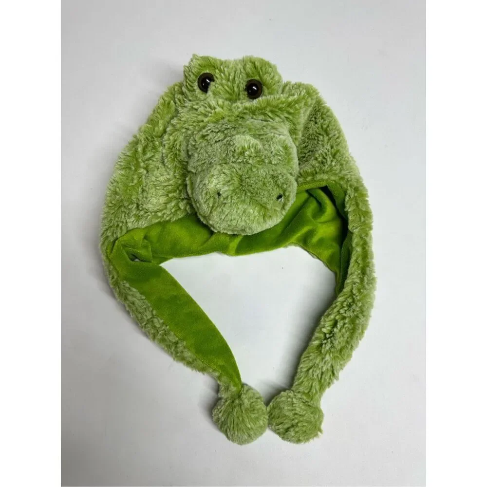 Dollibu Plush Green Alligator Hat Cap With Ear Flaps Super Soft Warm One Size